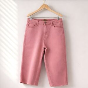 Judy Blue Pink Garment Dyed Wide Cropped Jeans With Raw Hem Size 11/30